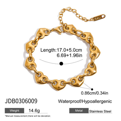 Minimalist 18K Gold Plated Stainless Steel Heart Button Bracelet – Two-Tone Stackable Round Charm Jewelry for Women