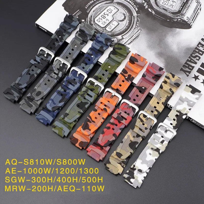 18mm Camouflage Silicone Watch Strap for Casio G-Shock AQ-S810W AE-1000W AE-1200/1300 SGW-300 W-215 F-108 - Sport Replacement Band
