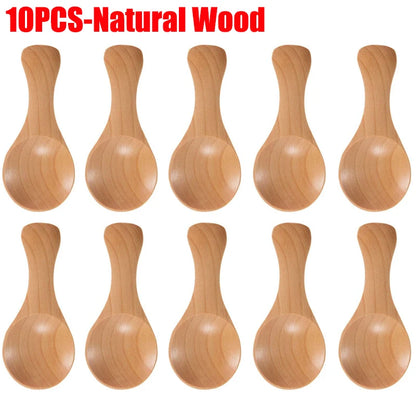 1–10PCS Mini Natural Wooden Spoons – Small Scoop for Tea, Honey, Coffee, Salt, Sugar & Kitchen Cooking Tools