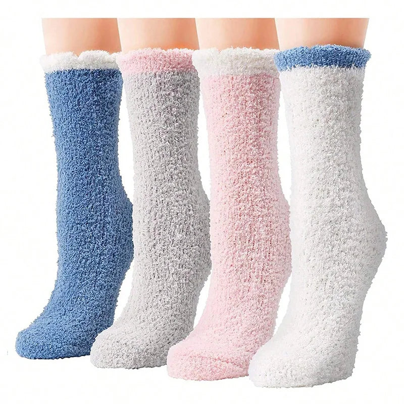4 Pairs Women's Winter Fuzzy Socks – Thick Thermal Soft & Fluffy Slipper Socks for Home & Sleeping