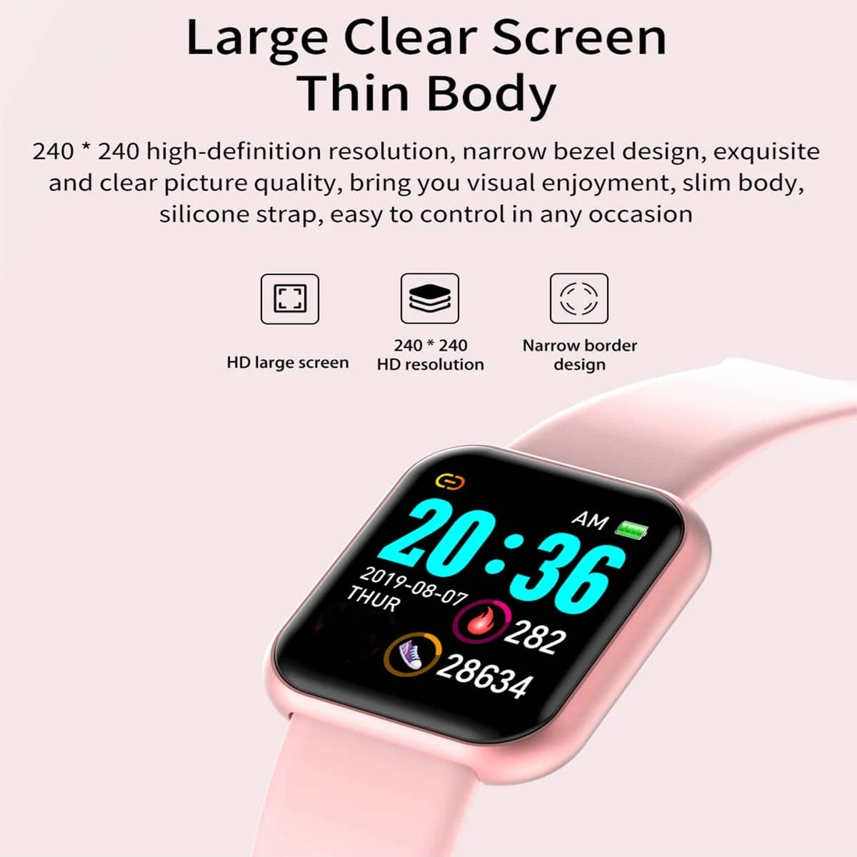 Smartwatch Fashion Sports Bracelet for Women & Men, Multi-Function USB Charging, Compatible with Xiaomi & Huawei