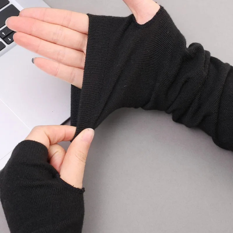Punk Long Arm Fingerless Gloves – Adjustable Elastic Stripe Nylon Winter Arm Covers, Protective Cool Sleeves Mittens for Men & Women