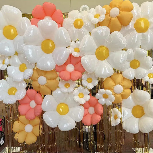 Colorful Daisy & Plumeria Foil Balloons for Weddings, Birthdays & Baby Showers - Helium-Compatible, Photo-Friendly Party Decorations