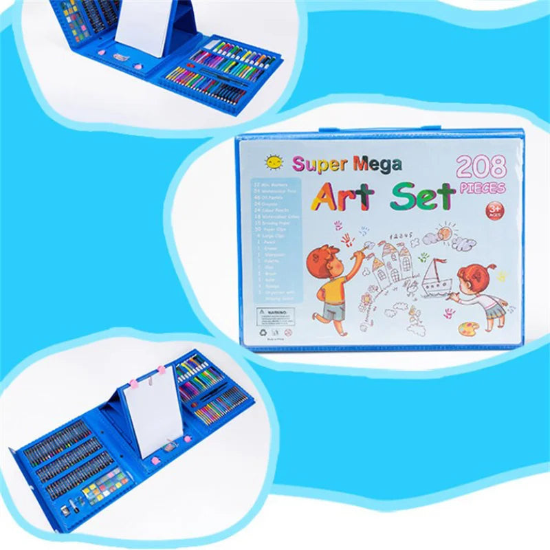 Kids Art Supplies 208PCS Double-Sided Trifold Easel Painting Set – Includes Sketch Pad & Markers for Boys