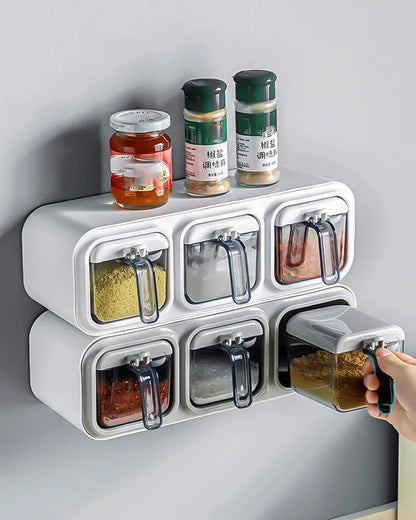 Kitchen Wall Mount Spice Rack Organizer Set - Spice Boxes, Sugar Bowl, Salt Shaker, and Seasoning Container for Efficient Storage