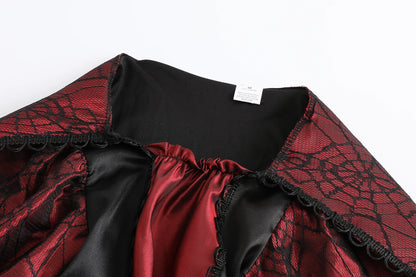 Girls Vampire Queen Costume - Black & Red Vintage Long Dress with Collar for Halloween & Cosplay
