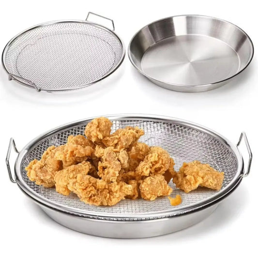 Heavy Duty Stainless Steel Frying Rack with Tray - Foldable Oil Draining Mesh Basket Dishwasher Safe