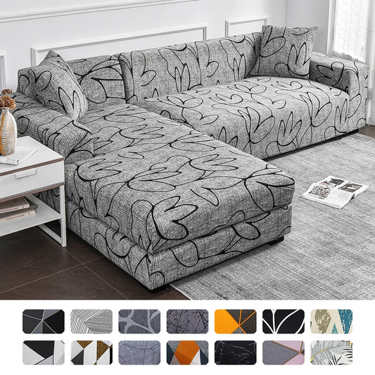 Stretch Sofa Cover - Printed Elastic Slipcover for L-Shaped Corner Couch, Living Room 1/2/3/4 Seat Protector