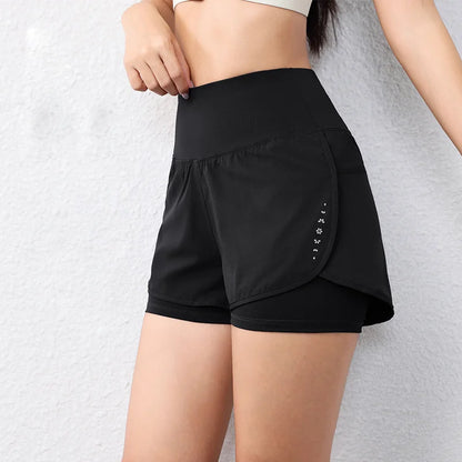Women’s Quick-Dry Running Shorts – Elastic Waist Sports Layer Active Shorts with Pockets for Yoga & Workouts