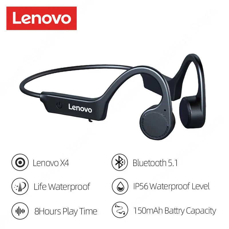 Lenovo X4 Bluetooth 5.1 Wireless Bone Conduction Earphones – HiFi-Grade Sound, Low Latency Sport Headset