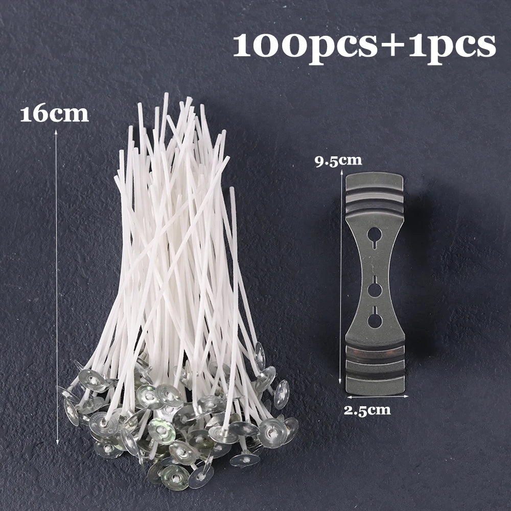 Smokeless Candle Wicks – Pre-Waxed Cotton Core with Metal Sustainer Tabs, 2.6-20cm for DIY Handmade Candle Making