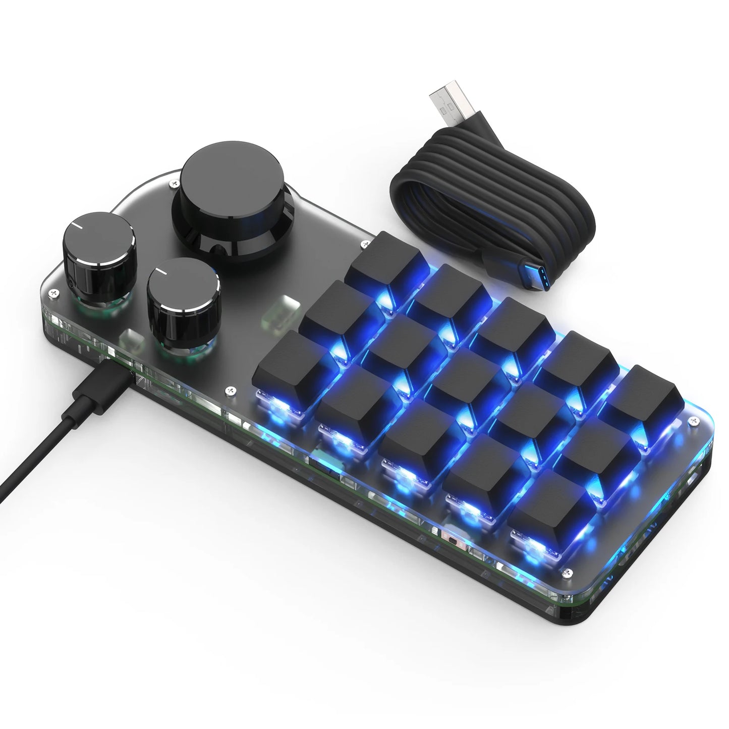 RGB 3-Key Mechanical Macro Keyboard with Knob – Hot Swappable Mini Programmable Keypad for Gaming, Photoshop & Shortcuts