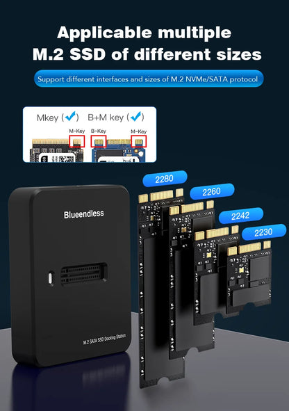 Blueendless External SSD Hard Disk NVME Enclosure – 10G Online Reading/Writing Speed, M.2 NVME SD Docking Station Case