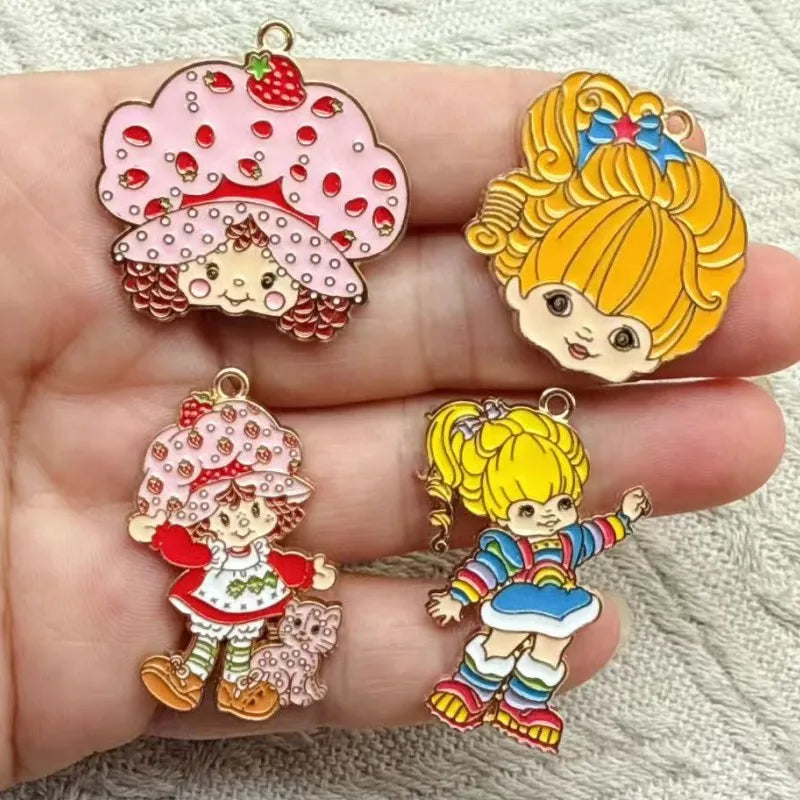 10-Piece Cartoon Girl Enamel Charm Set - Gold-Plated Zinc Alloy Pendants for DIY Necklaces, Bracelets, and Earrings