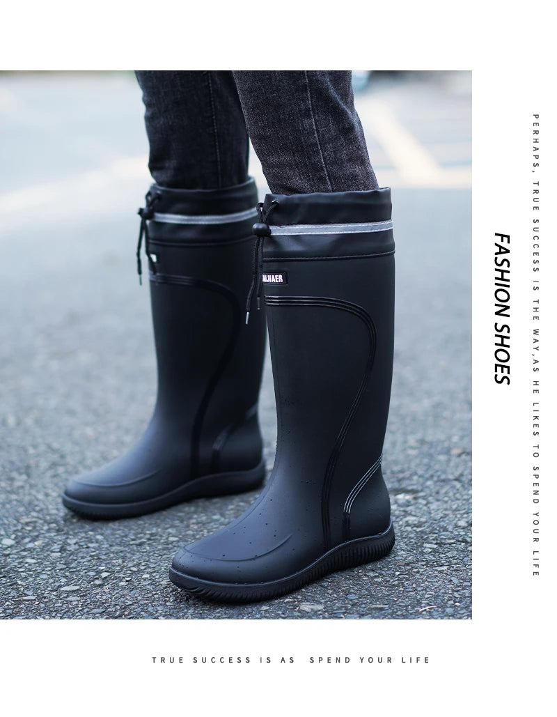 Men’s & Women’s High-End Rain Boots – Waterproof, Non-Slip Short & Mid-Calf Rubber Boots with Drawstring