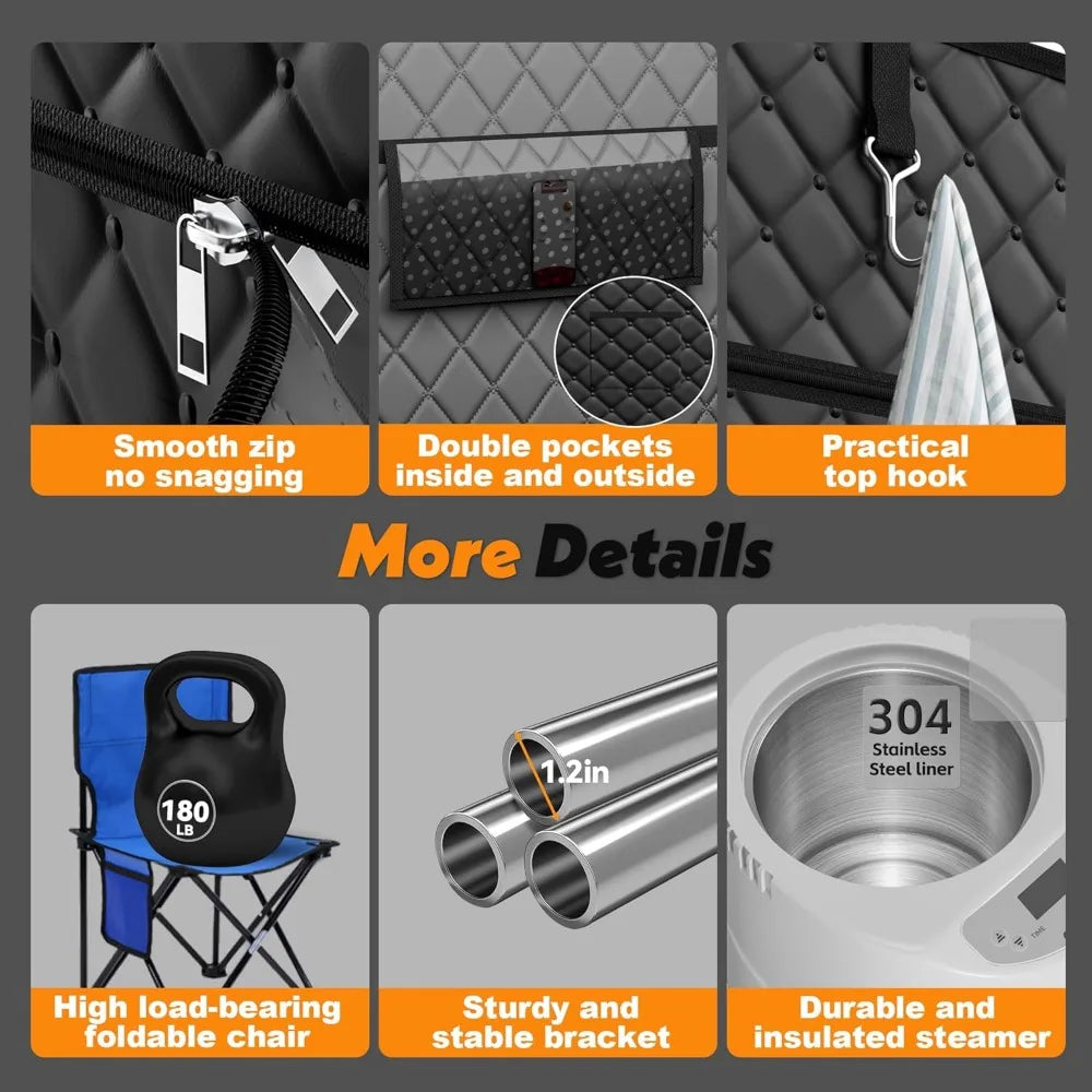 2-Person Portable Steam Sauna for Home – Extra Large Sauna Box with 2 Steamers, Foldable Chairs & Remote Control