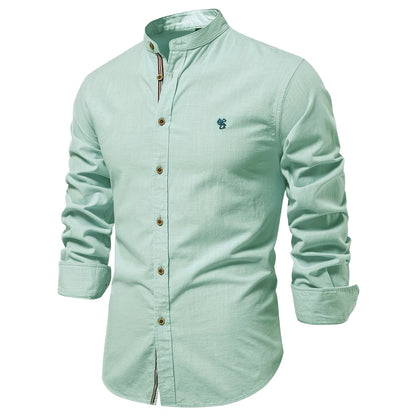 AIOPESON Men's 100% Cotton Shirt - Solid Color Long Sleeve Casual Shirt for Spring