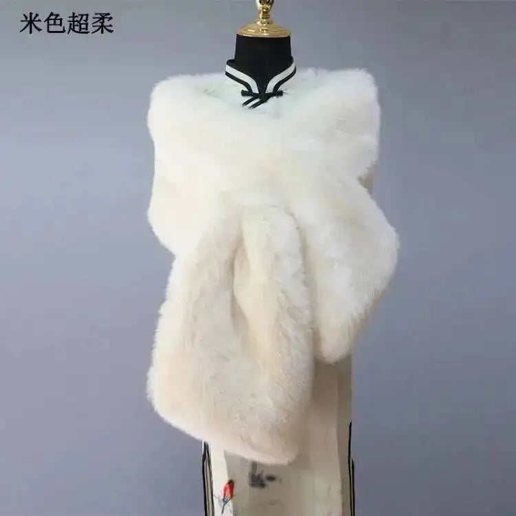 32-Color Luxury Faux Fox Fur Shawl – Women’s Plush Winter Scarf, Wrap & Cape for Wedding & Coat