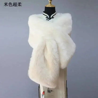 32-Color Luxury Faux Fox Fur Shawl – Women’s Plush Winter Scarf, Wrap & Cape for Wedding & Coat