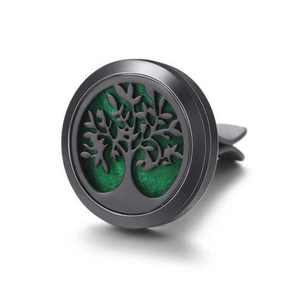 All-Black Tree of Life Car Air Freshener – Stainless Steel Aromatherapy Essential Oil Diffuser Locket Pendant