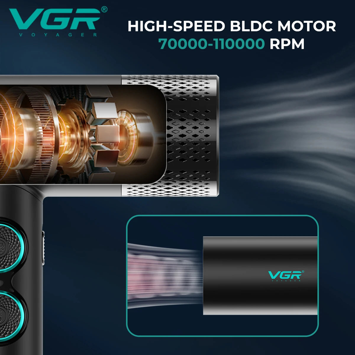VGR Professional Hair Dryer V-401 — Hot & Cold Adjustment with Brushless Motor 110000 RPM
