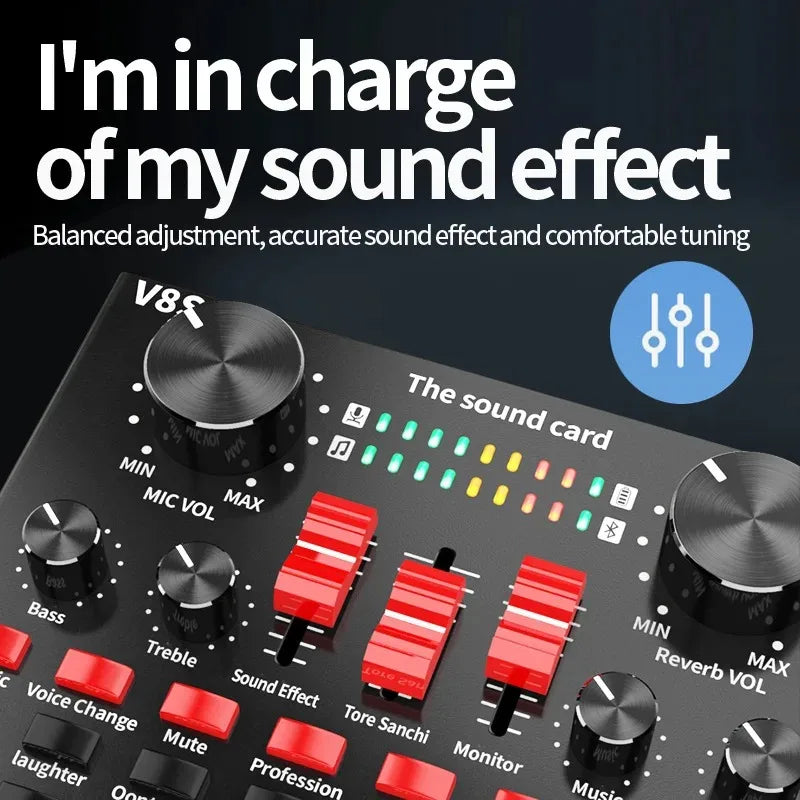 V8S External Sound Card - USB Audio Interface for Mobile & PC Live Streaming, Podcasting & Recording