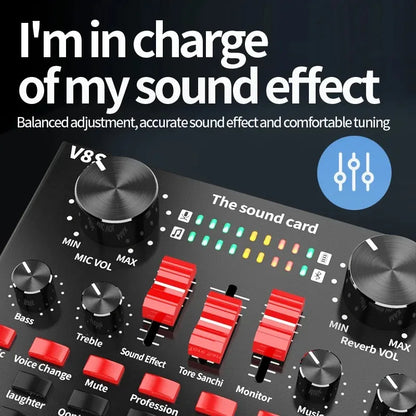 V8S External Sound Card - USB Audio Interface for Mobile & PC Live Streaming, Podcasting & Recording
