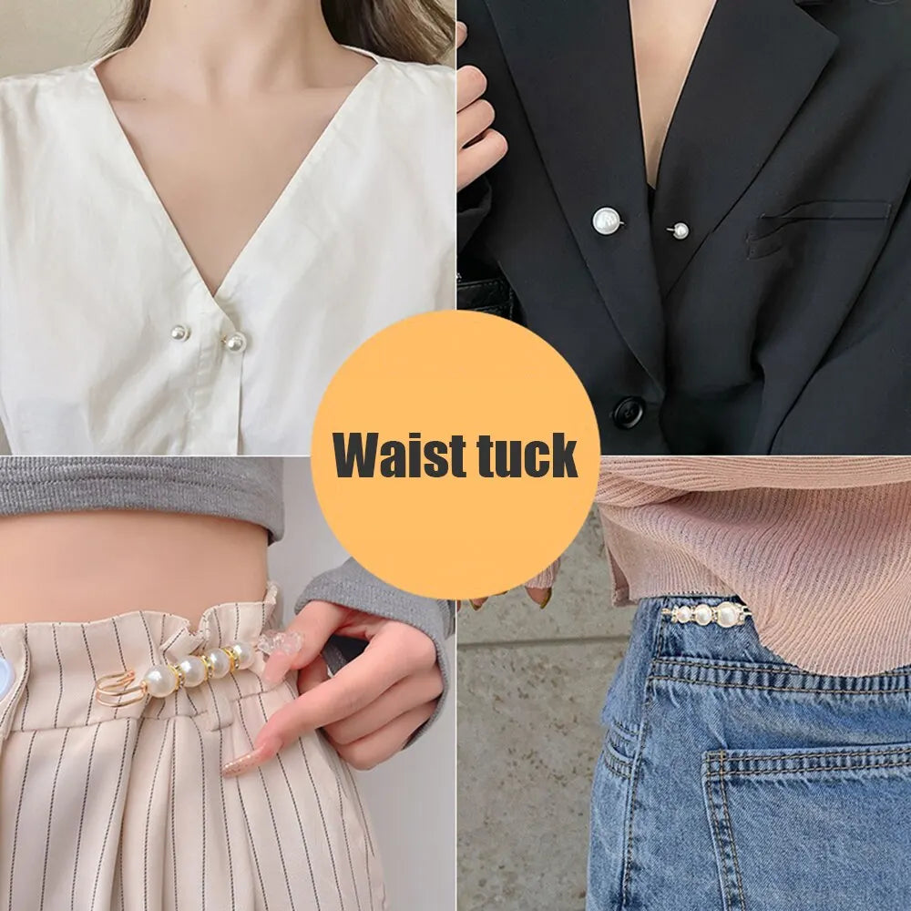 4PCS Uniform Clothing Extended Buckle: Waist Adjustment Buckle with Pearl Brooch - Fashion Decorative Accessory