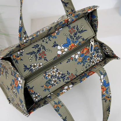 New Nylon Printing Handbag – Thickened Large Capacity Work and Portable Zipper Lunch Box Storage Bento Bag