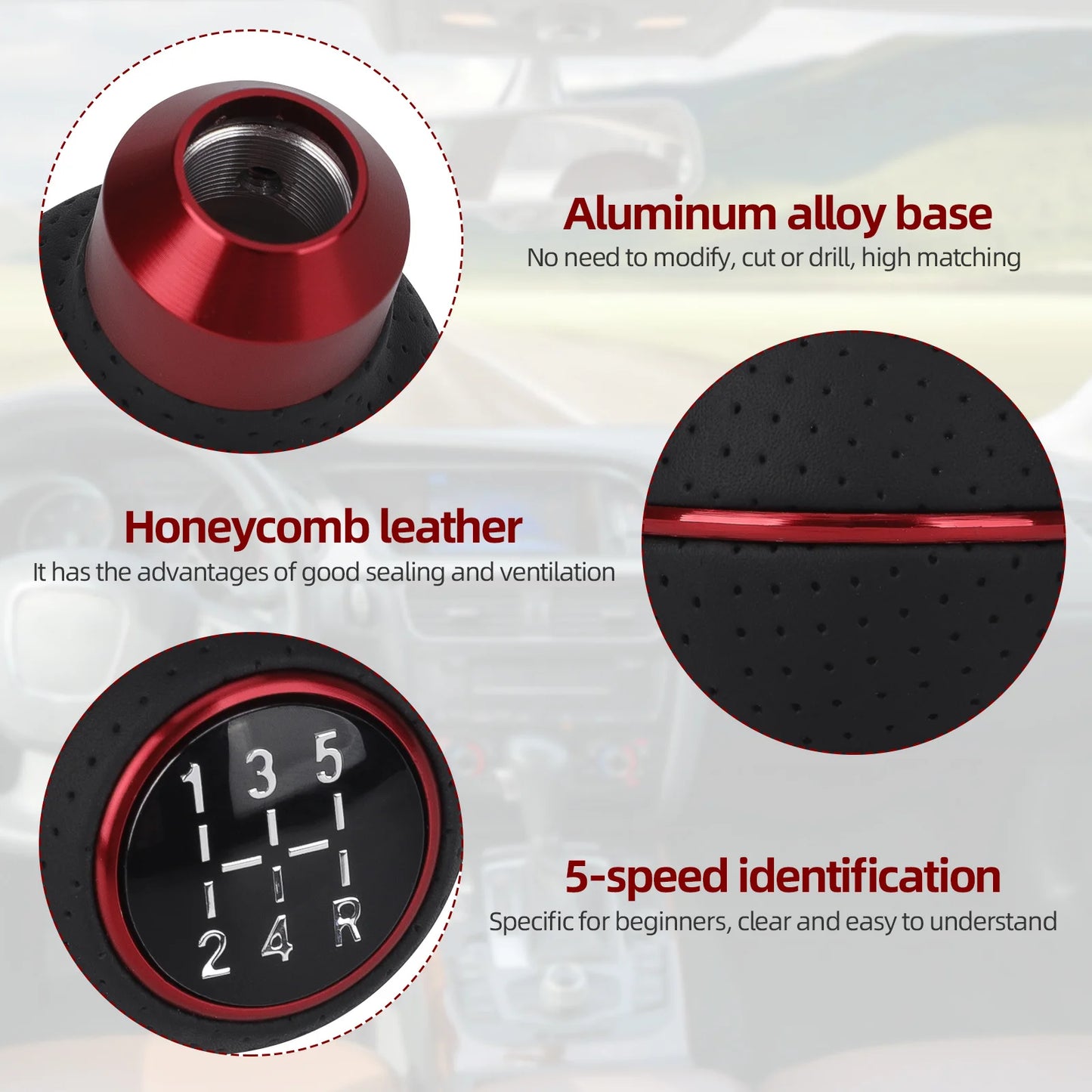 Universal 5-Speed Aluminum Car Gear Shift Knob - Compatible with M8, M10, M11, M12, for Manual and Automatic Transmissions