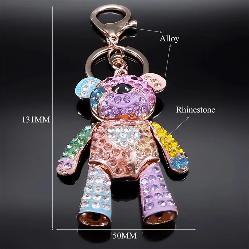 Colorful Crystal Bear Keychain - Cute Rhinestone Alloy Bag Charm & Fashion Keyring