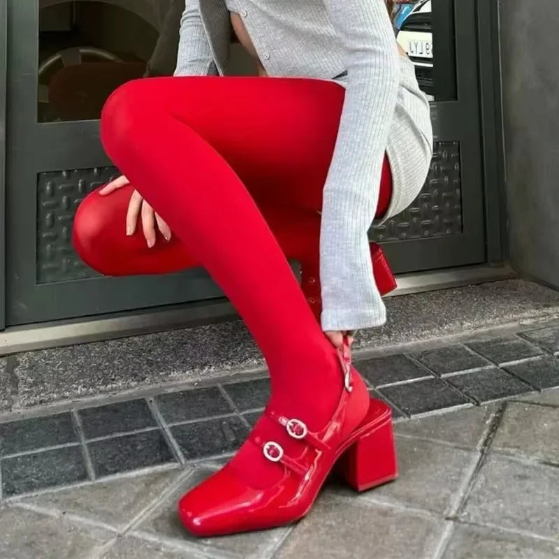 Red Women’s Tights - Super Elastic Plus Size Pantyhose Stockings for Y2K & Everyday Wear