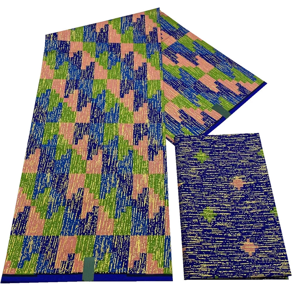 Kente Golden Wax Cotton Fabric - African Dutch Nigerian Ankara Batik Party Dress Fabric 2+4 Yards