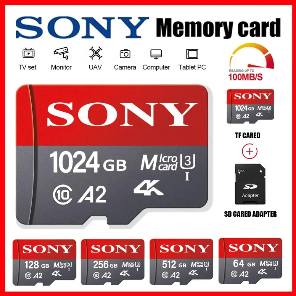 SONY 1024GB Micro SD Card – Class 10 High-Speed A2 TF Flash Memory for Xiaomi, Camera, Phone & Drone, 4K Ultra-HD Video