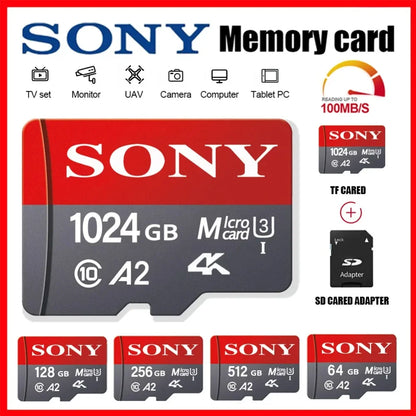 SONY 1024GB Micro SD Card – Class 10 High-Speed A2 TF Flash Memory for Xiaomi, Camera, Phone & Drone, 4K Ultra-HD Video