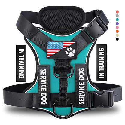 Reflective Service Dog Harness Vest with 5 Patches – Adjustable Soft Oxford Mesh Pet Harness