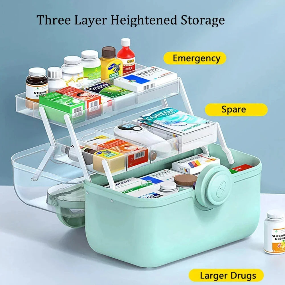3-Layer Large Capacity Medicine First Aid Kit – Portable Multi-Layer Plastic Medical Storage Box for Household Use