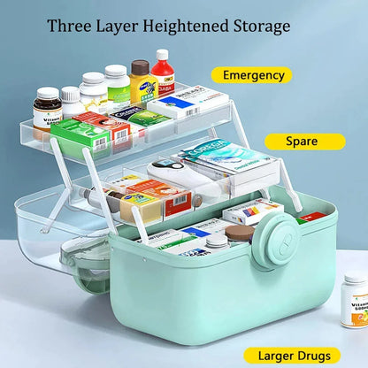3-Layer Large Capacity Medicine First Aid Kit – Portable Multi-Layer Plastic Medical Storage Box for Household Use