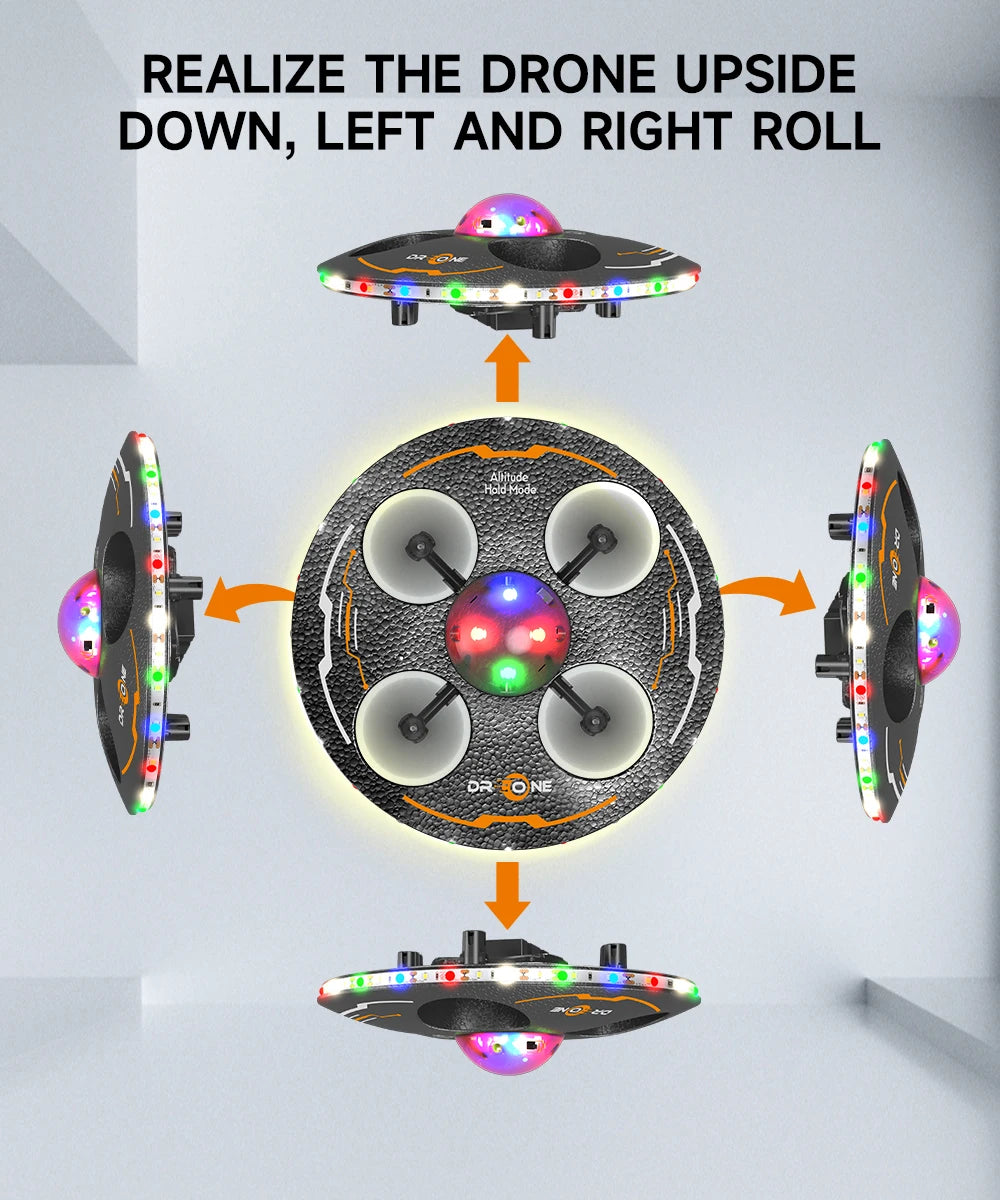 RC UFO Drone for Kids – 4-Axis Flying Saucer with Lights, 3 Batteries, Induction Control & Anti-Fall Foam Design