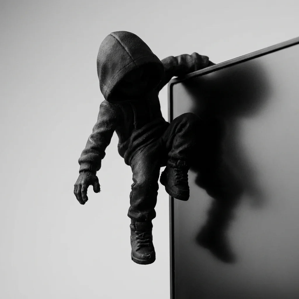 Hooded Climber Desk Figurine - Black 3D Printed Gaming Setup Decor Ornament