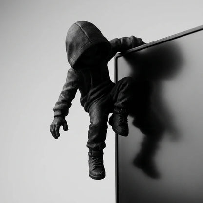 Hooded Climber Desk Figurine - Black 3D Printed Gaming Setup Decor Ornament