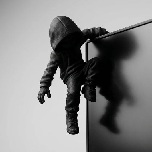 Hooded Climber Desk Figurine - Black 3D Printed Gaming Setup Decor Ornament