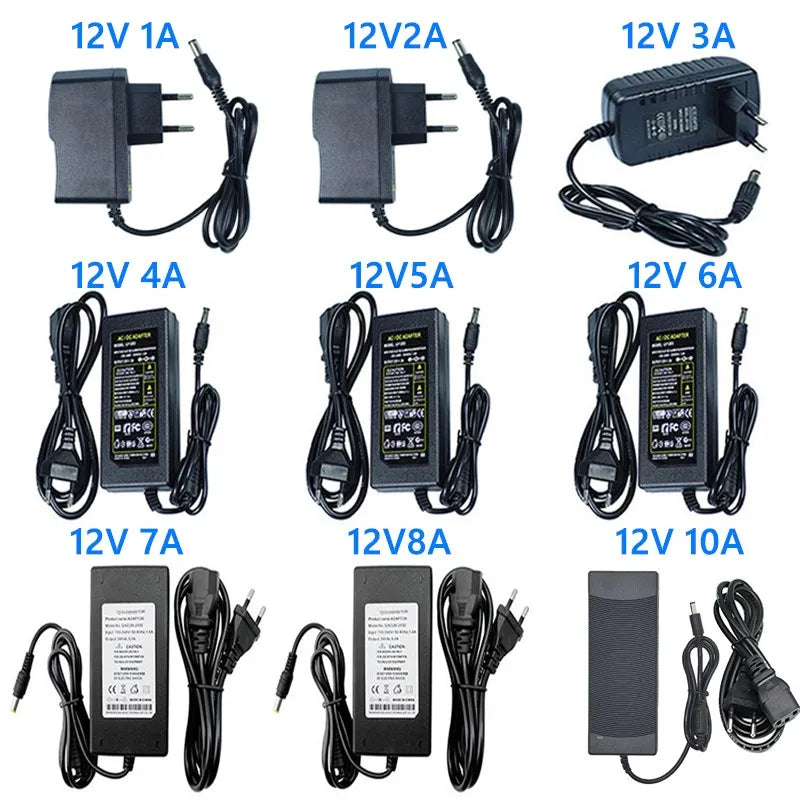 AC to DC 12V Switching Power Supply Adapter - 220V to 12V SMPS Transformer, 1A–10A LED Power Supply