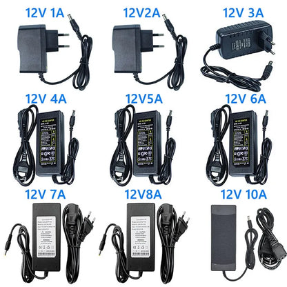 AC to DC 12V Switching Power Supply Adapter - 220V to 12V SMPS Transformer, 1A–10A LED Power Supply