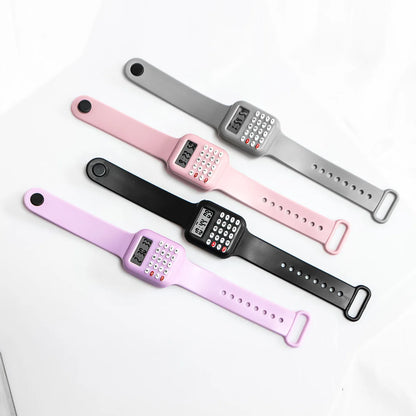 2026 Kids Digital Watch with Calculator - Rubber Strap Electronic Watch for Girls with Time & Date Display