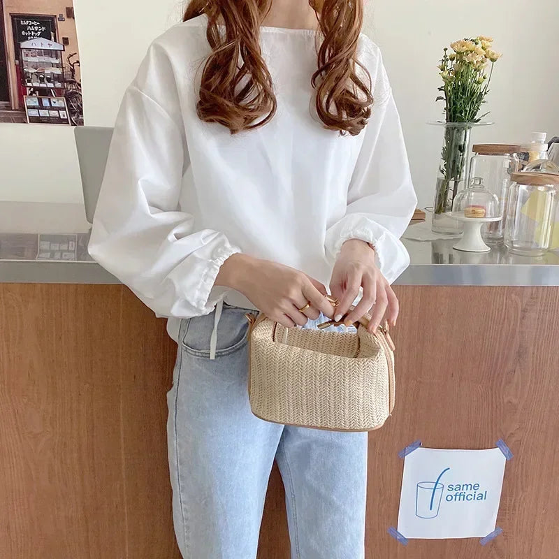 Summer Small Straw Handbag — Trendy Woven Bucket Crossbody Shoulder Bag, Casual Beach Tote for Girls