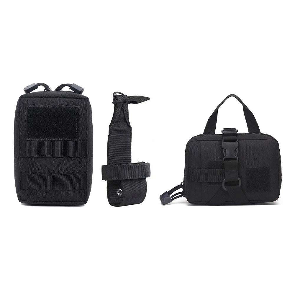 3Pcs Dog Tactical Harness Bags — 2 Pouch MOLLE Set & 1 Belt Bottle Holder for Military Training & Outdoor Use