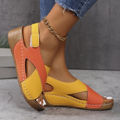 New Women's Contrast Color Wedge Sandals – Comfortable Peep Toe Non-Slip Platform Beach Shoes
