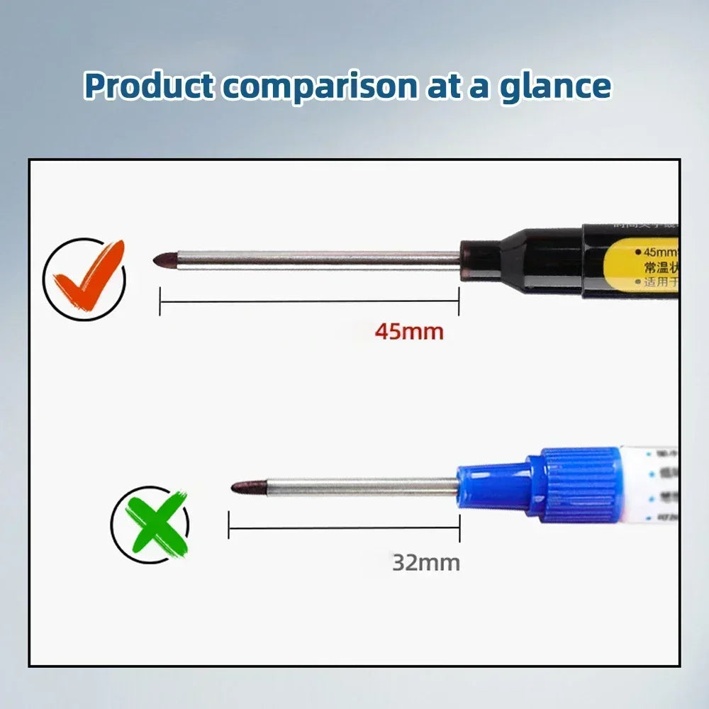 45mm Deep-Hole Carpenter Marker Pen - Long-Nib Woodworking Marking Pen for Measuring & Construction