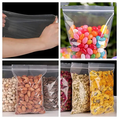 100PCS Thick Zipper Sealed Bags – Clear Plastic Storage Bags for Jewelry, Food Packing, Reclosable Ziplock Bags